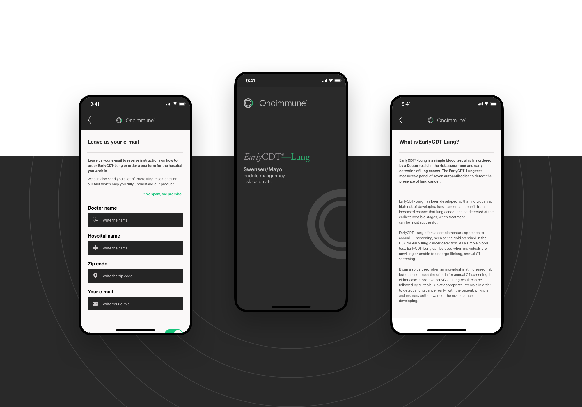 Oncimmune app - registration screens